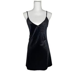 BRANDY MELVILLE WOMEN'S SMALL BLACK SILKY VELOUR SLIP DRESS 24" LENGTH